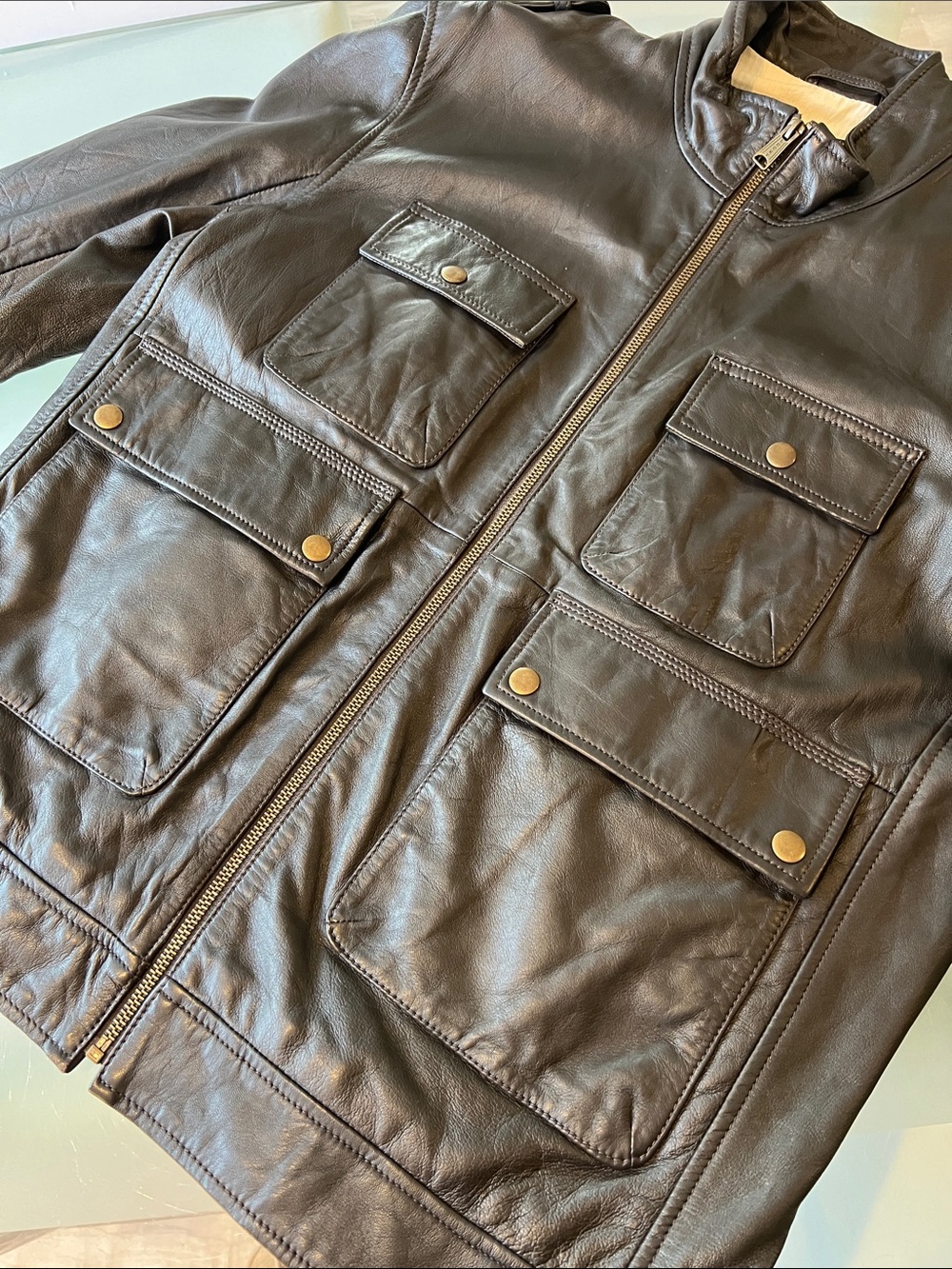 Lucky Brand Brown Leather Military Field Jacket - Picture 3 of 6